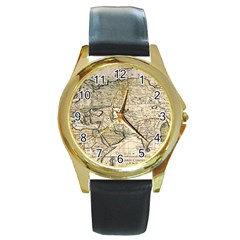 Tartaria Empire Vintage Map Round Gold Metal Watch by Grandong