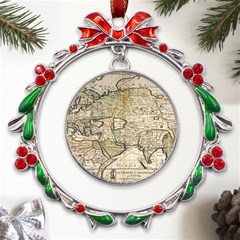 Tartaria Empire Vintage Map Metal X mas Wreath Ribbon Ornament by Grandong