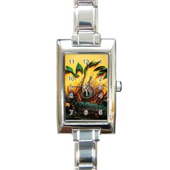 City Light Sky Landmark Painting Rectangle Italian Charm Watch by Cemarart