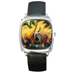 City Light Sky Landmark Painting Square Metal Watch by Cemarart