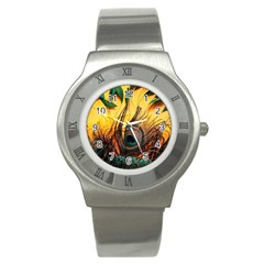 City Light Sky Landmark Painting Stainless Steel Watch by Cemarart