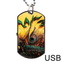 City Light Sky Landmark Painting Dog Tag Usb Flash (two Sides) by Cemarart