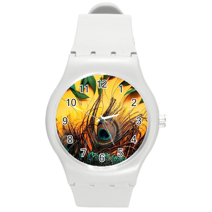 City Light Sky Landmark Painting Round Plastic Sport Watch (M)