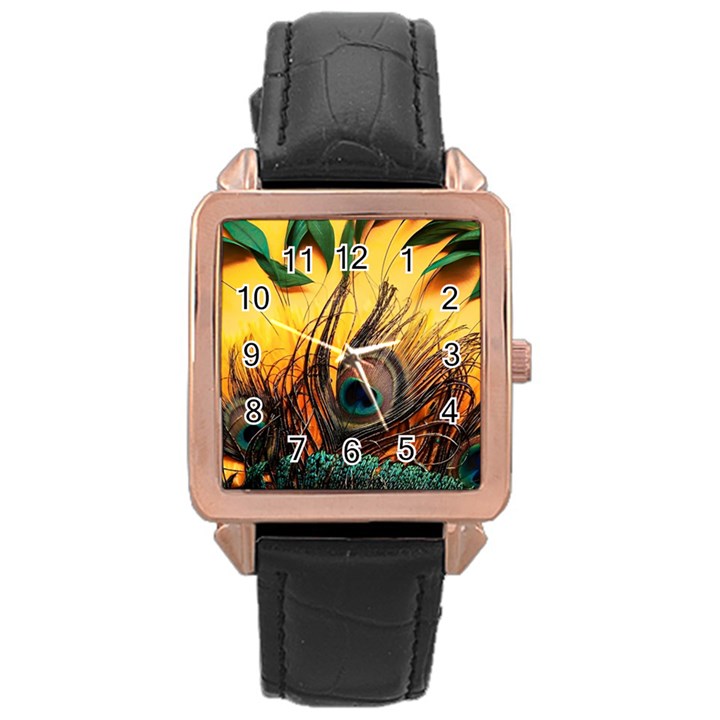 City Light Sky Landmark Painting Rose Gold Leather Watch 