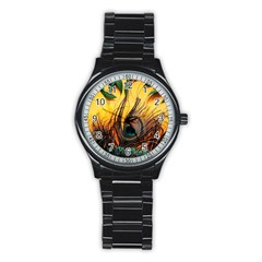 Art Paint Landscape Mountain Stainless Steel Round Watch by Cemarart