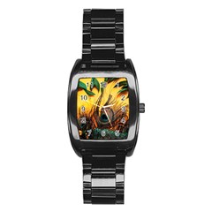 Art Paint Landscape Mountain Stainless Steel Barrel Watch by Cemarart