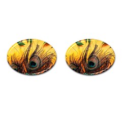 Oceans Stunning Painting Sunset Scenery Wave Paradise Beache Mountains Cufflinks (oval) by Cemarart