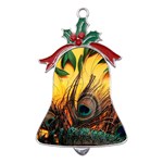 City Light Sky Landmark Painting Metal Holly Leaf Bell Ornament Front