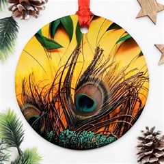 Sunset Illustration Water Night Sun Landscape Grass Clouds Painting Digital Art Drawing Round Ornament (two Sides) by Cemarart