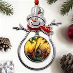 Oceans Stunning Painting Sunset Scenery Wave Paradise Beache Mountains Metal Snowman Ornament Front