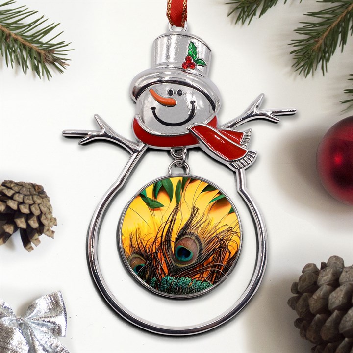 Oceans Stunning Painting Sunset Scenery Wave Paradise Beache Mountains Metal Snowman Ornament