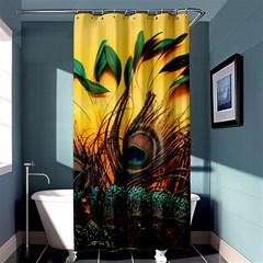 Sunset Illustration Water Night Sun Landscape Grass Clouds Painting Digital Art Drawing Shower Curtain 36  X 72  (stall)  by Cemarart