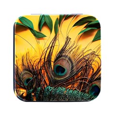 Sunset Illustration Water Night Sun Landscape Grass Clouds Painting Digital Art Drawing Square Metal Box (black)