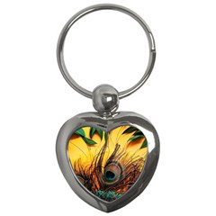 City Lights Sky Landmark Painting Key Chain (heart) by Cemarart