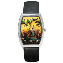 Japan Art Artwork Asia Drawing Lake Landscape Mountain Nature Oriental Barrel Style Metal Watch by Cemarart