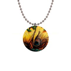 Japan Art Artwork Asia Drawing Lake Landscape Mountain Nature Oriental 1  Button Necklace by Cemarart