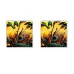 Japan Art Artwork Asia Drawing Lake Landscape Mountain Nature Oriental Cufflinks (Square) Front(Pair)