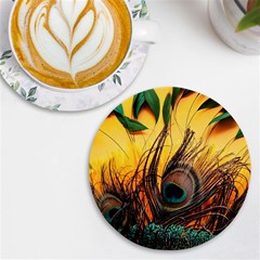 Japan Art Artwork Asia Drawing Lake Landscape Mountain Nature Oriental Uv Print Round Tile Coaster by Cemarart