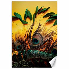 Peacock Feather Native Canvas 12  X 18  by Cemarart