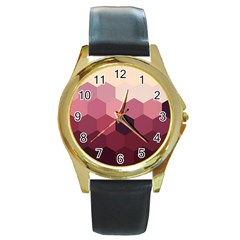 Flower Power Hippie Boho Love Peace Text Pink Pop Art Spirit Round Gold Metal Watch by Grandong