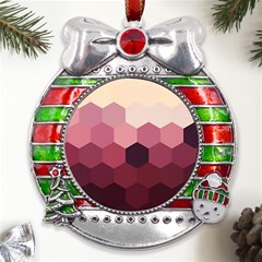 Hexagon Valentine Valentines Metal X mas Ribbon With Red Crystal Round Ornament by Grandong