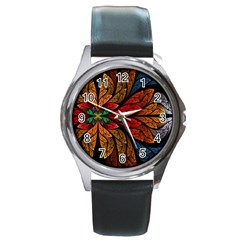 Fractals, Floral Ornaments, Rings Round Metal Watch by nateshop