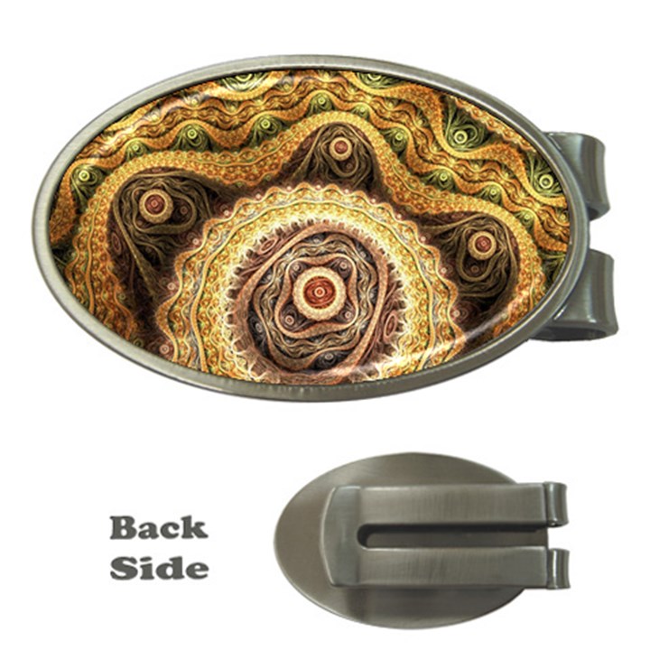 Fractals, Floral Ornaments, Waves Money Clips (Oval) 