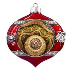 Fractals, Floral Ornaments, Waves Metal Snowflake And Bell Red Ornament by nateshop