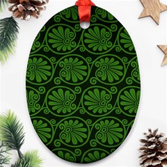 Green Floral Pattern Floral Greek Ornaments Oval Ornament (two Sides) by nateshop