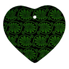 Green Floral Pattern Floral Greek Ornaments Heart Ornament (two Sides) by nateshop