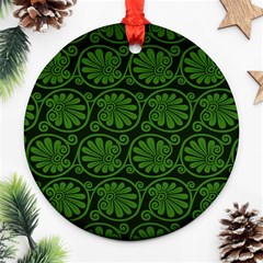 Green Floral Pattern Floral Greek Ornaments Round Ornament (two Sides)