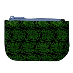 Green Floral Pattern Floral Greek Ornaments Large Coin Purse by nateshop