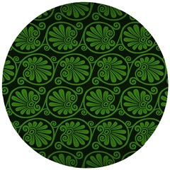 Green Floral Pattern Floral Greek Ornaments Wooden Puzzle Round by nateshop