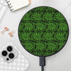 Green Floral Pattern Floral Greek Ornaments Wireless Fast Charger(black) by nateshop