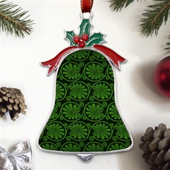 Green Floral Pattern Floral Greek Ornaments Metal Holly Leaf Bell Ornament by nateshop