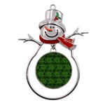 Green Floral Pattern Floral Greek Ornaments Metal Snowman Ornament Front