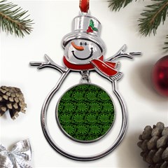 Green Floral Pattern Floral Greek Ornaments Metal Snowman Ornament by nateshop