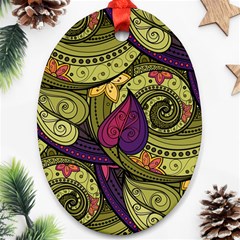 Green Paisley Background, Artwork, Paisley Patterns Ornament (oval) by nateshop