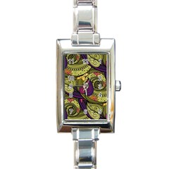 Green Paisley Background, Artwork, Paisley Patterns Rectangle Italian Charm Watch by nateshop