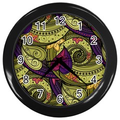 Green Paisley Background, Artwork, Paisley Patterns Wall Clock (black) by nateshop