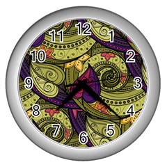 Green Paisley Background, Artwork, Paisley Patterns Wall Clock (silver) by nateshop