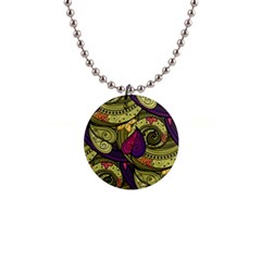 Green Paisley Background, Artwork, Paisley Patterns 1  Button Necklace