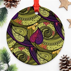 Green Paisley Background, Artwork, Paisley Patterns Round Ornament (two Sides) by nateshop