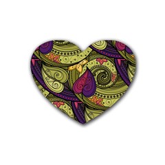 Green Paisley Background, Artwork, Paisley Patterns Rubber Coaster (heart) by nateshop