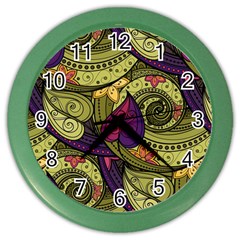 Green Paisley Background, Artwork, Paisley Patterns Color Wall Clock by nateshop