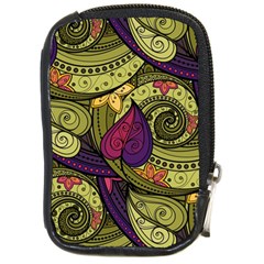 Green Paisley Background, Artwork, Paisley Patterns Compact Camera Leather Case by nateshop