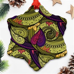 Green Paisley Background, Artwork, Paisley Patterns Snowflake Ornament (two Sides) by nateshop