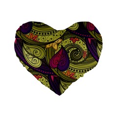 Green Paisley Background, Artwork, Paisley Patterns Standard 16  Premium Heart Shape Cushions by nateshop