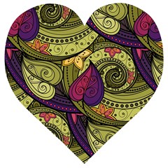 Green Paisley Background, Artwork, Paisley Patterns Wooden Puzzle Heart by nateshop