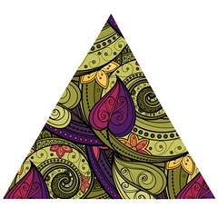 Green Paisley Background, Artwork, Paisley Patterns Wooden Puzzle Triangle by nateshop